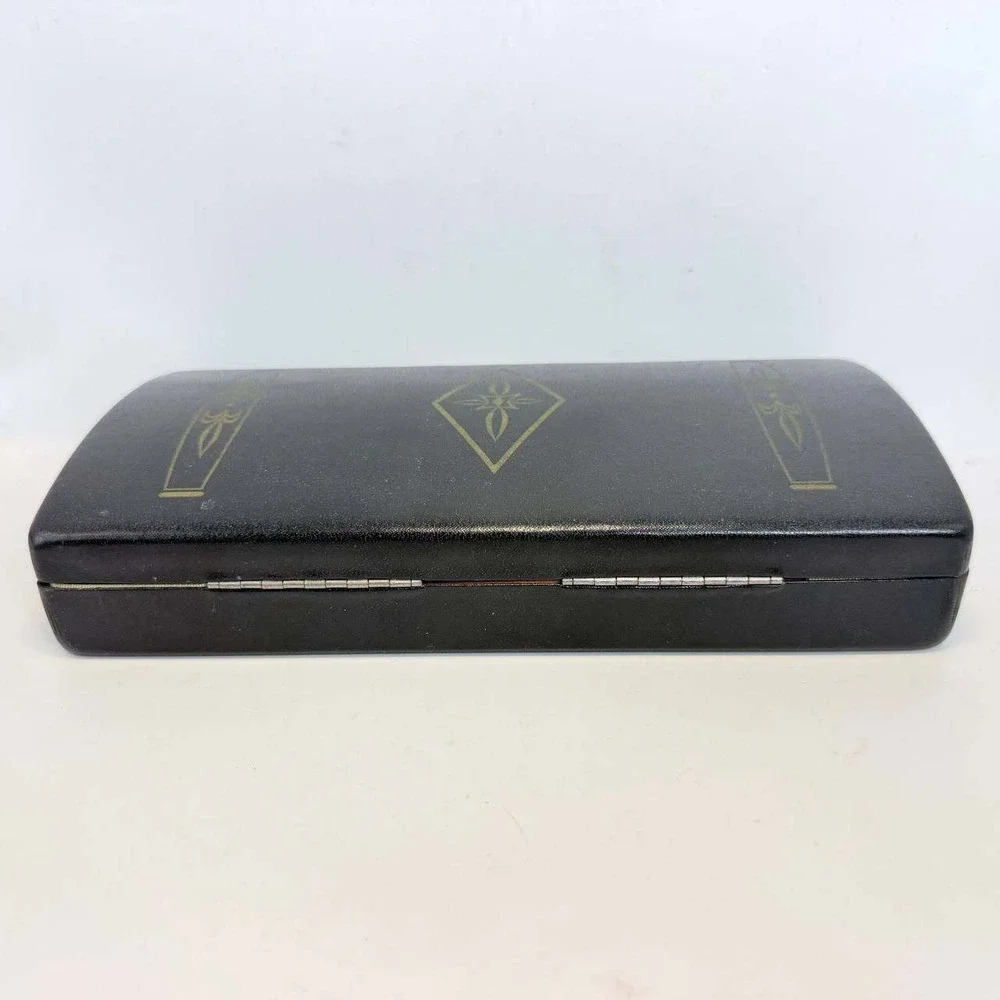 Vintage Black and Gold Jewelry Box Red Velvet Lined Hard Shell Organizer Case